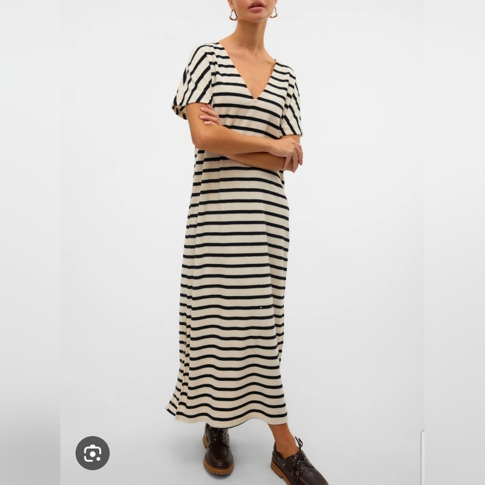 Vero Moda Striped V-Neck Jersey Maxi Dress With Split NWT